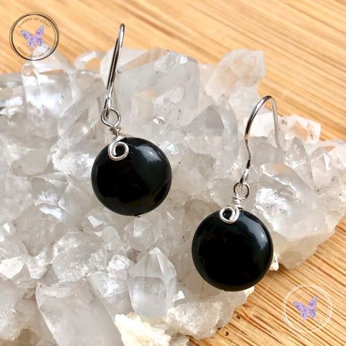 Black Sardonyx Coin Earrings